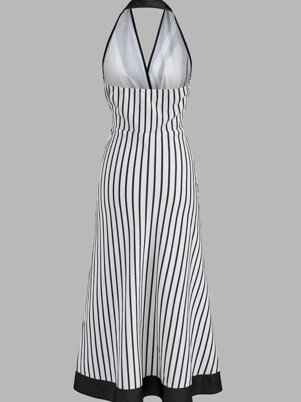 Commense Black and White One-Shoulder Striped Midi Dress - Picture 3 of 11